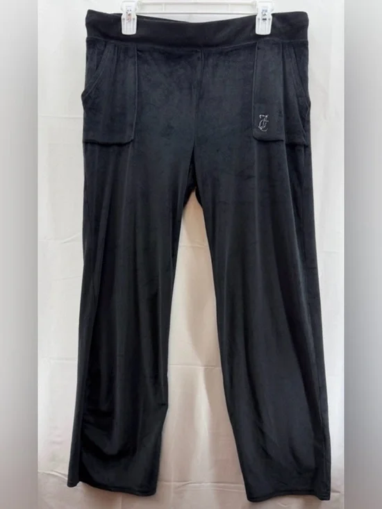 Juicy Couture Black OG Y2K Velour Rhinestone Juicy Lounge Pants Size XL - Picture 2 of 7